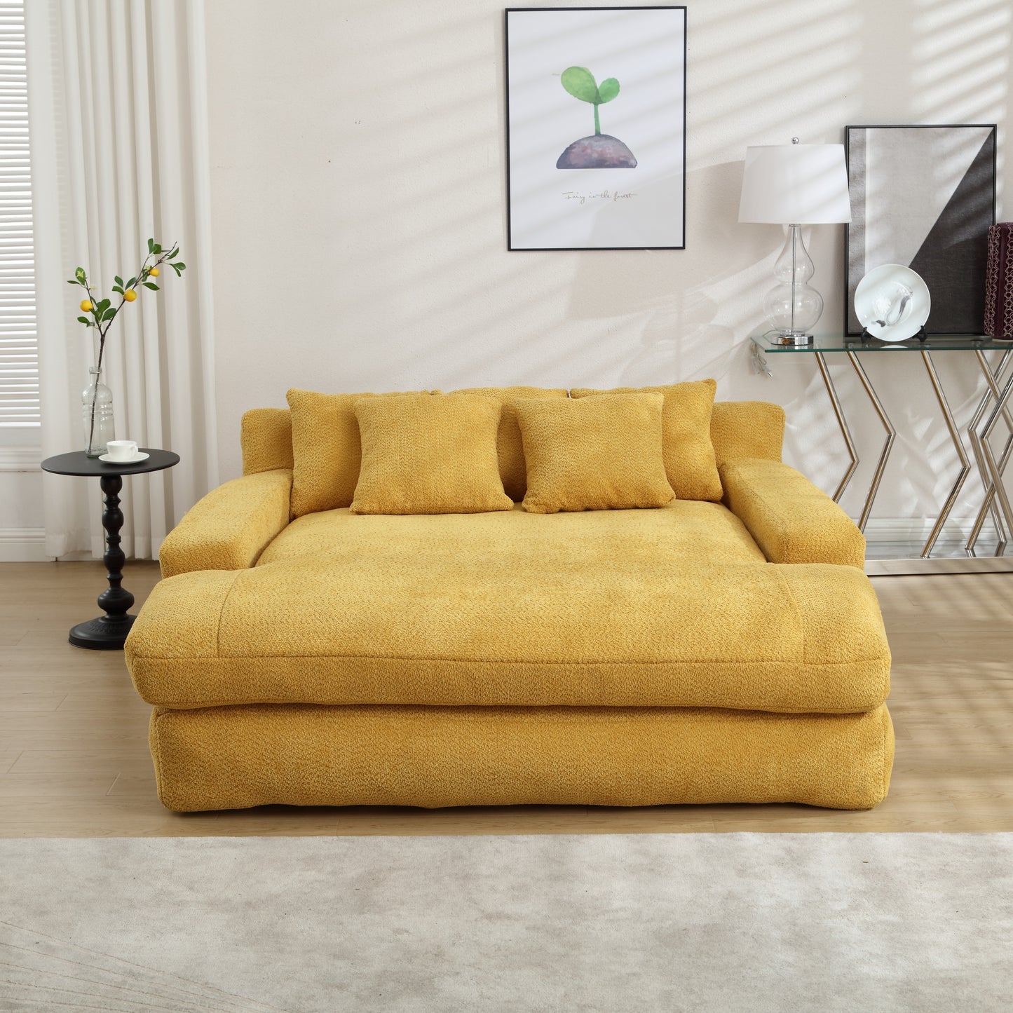 Chenille Fabric 2-Seater Lazy Sofa with 5 Back Pillows