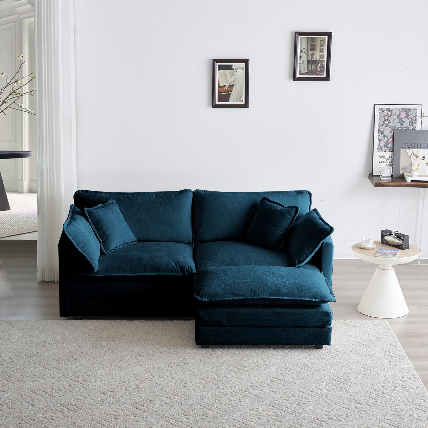 Chenille Fabric Two-Seater Sofa with 1 Footrest