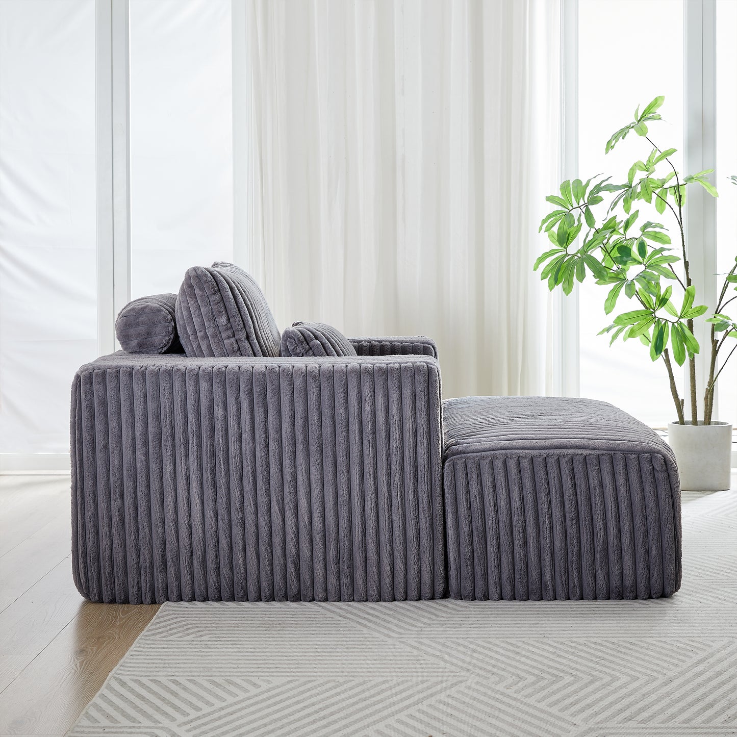 Corduroy Lounge Chair & Footrest – Fluffy Sleeper Sofa for Modern Comfort