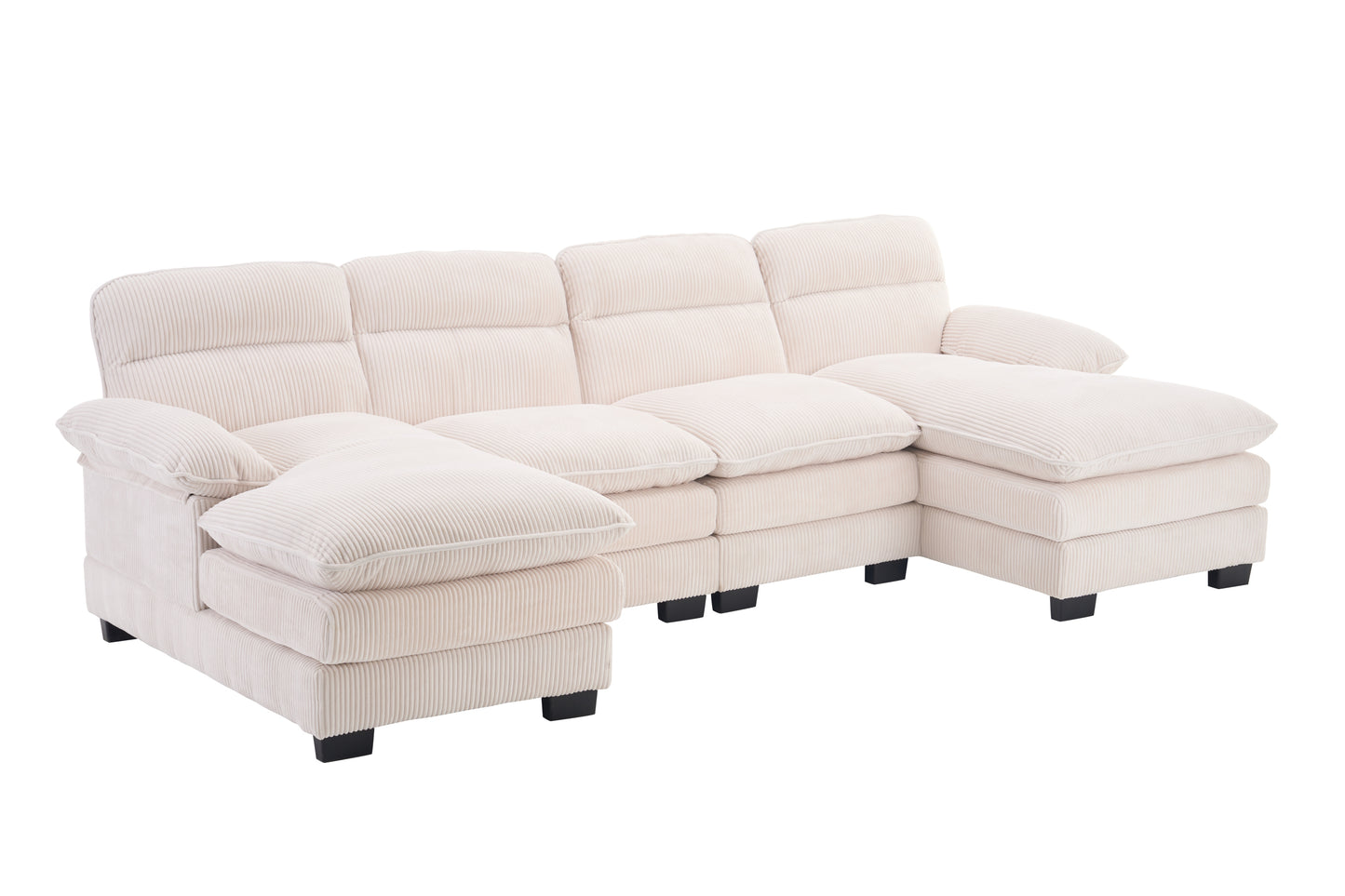 U-Shape Modular Corduroy Sofa - 2 Single Seats & 2 Chaises for Ultimate Comfort