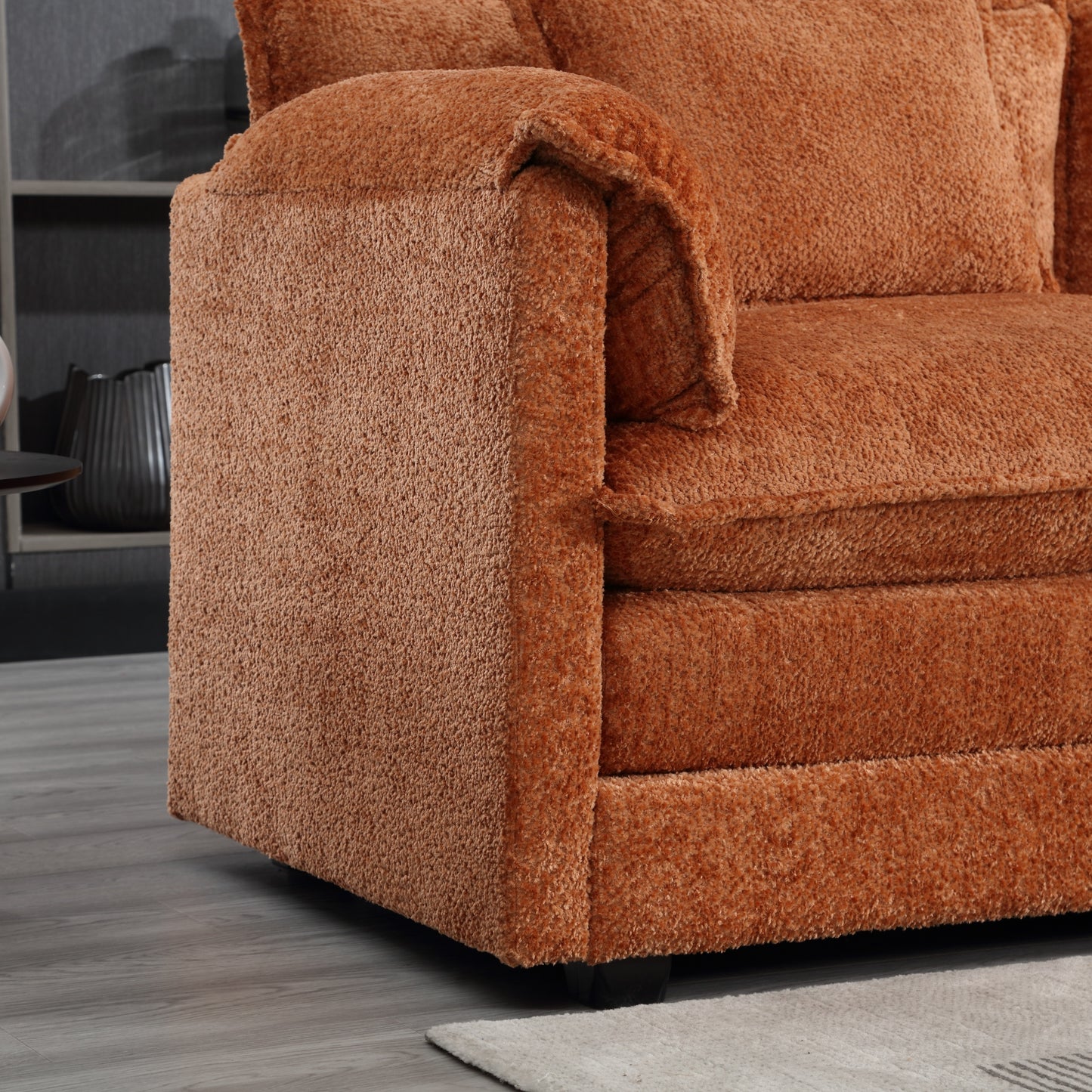 Oversized Boucle Fabric L-Shape Sectional - Movable Pedals with Detachable Armrests