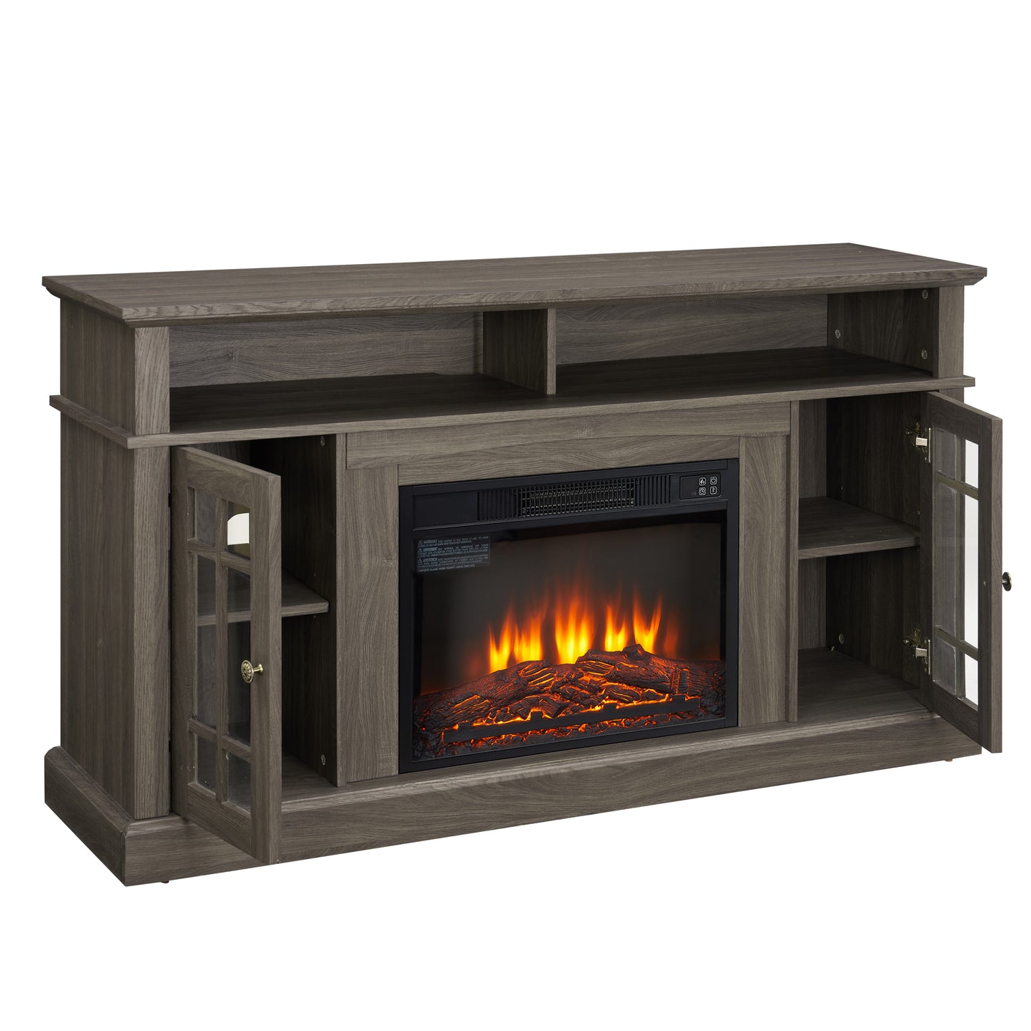 Modern Entertainment Console with 23'' Fireplace Insert and Storage For up to 65'' TV's