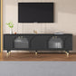 ON-TREND Contemporary TV Stand with Adjustable Shelves for TVs Up to 78'', Stylish Media Console with Gold Handles and Arch Fluted Glass Doors, Delicate Entertainment Center for Living Room, Black