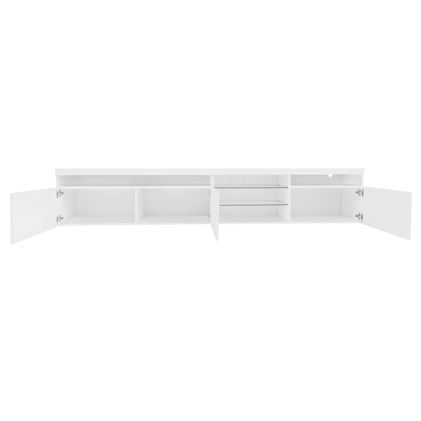 ON-TREND Unique Design TV Stand with 2 Glass Shelves, Ample Storage Space Media Console for TVs Up to 105", Versatile TV Cabinet with LED Color Changing Lights for Living Room, White