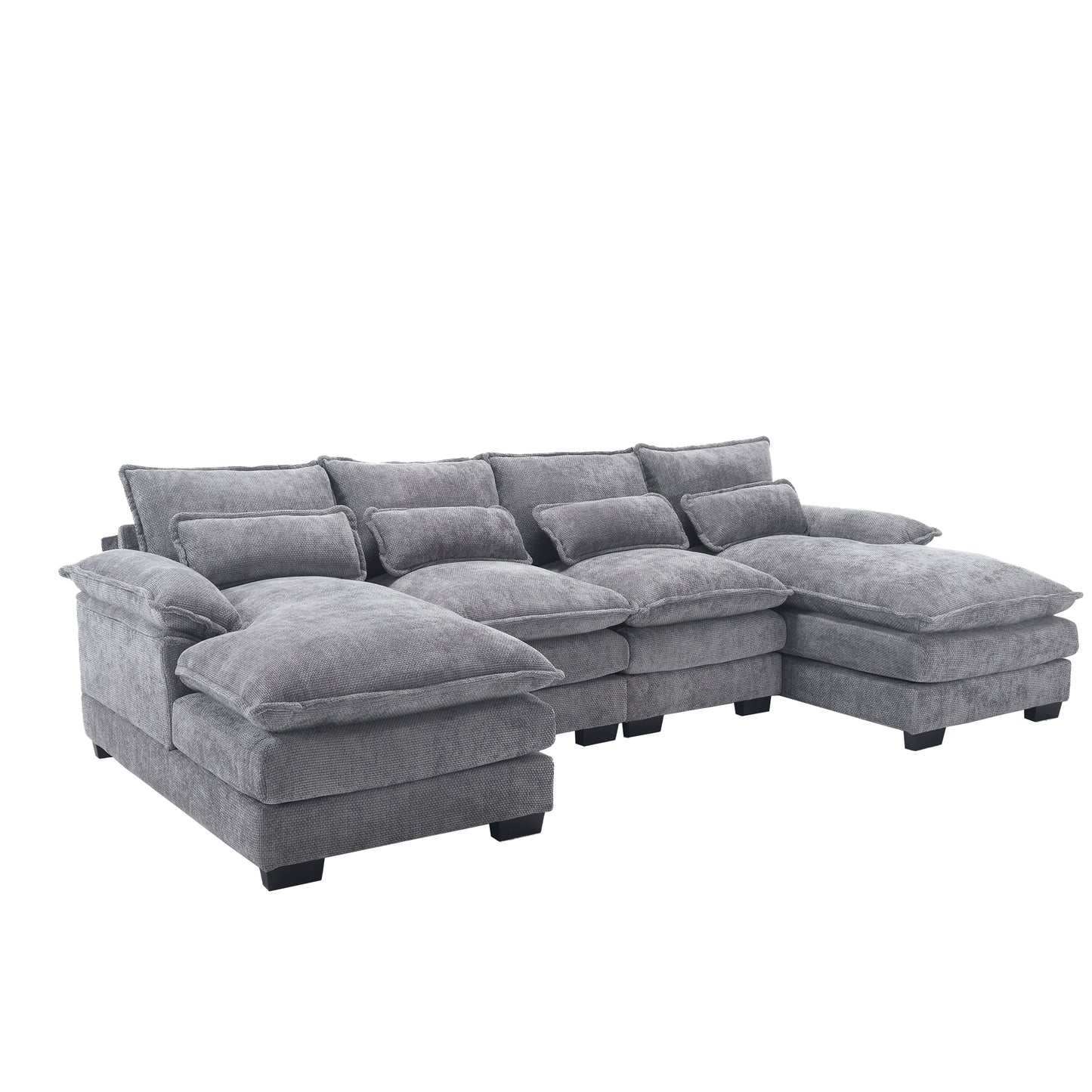 Oversized Chenille Fabric U-shaped Combination Sectional Sofa - Four-Seater