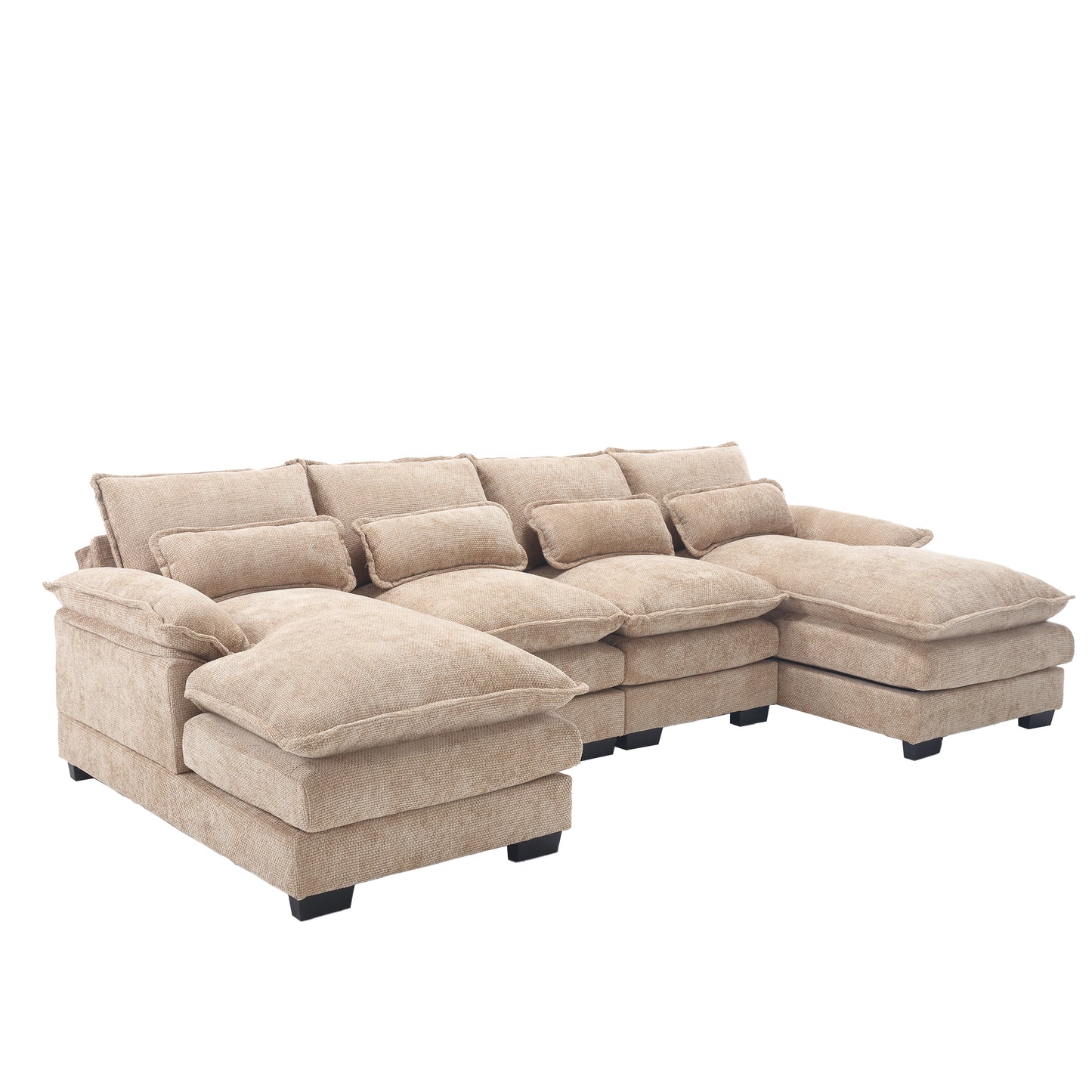 Chenille Fabric Oversized Four-Seater, U-shaped Combination Sofa