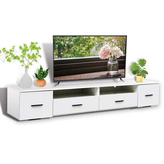 White TV Stand for Living Room,  Modern Entertainment Center Stand for TV Up to 90 Inch, Large Led TV Stand with 4 Storage Drawers, High Glossy Waterproof  TV Console, TV Table Media Furniture