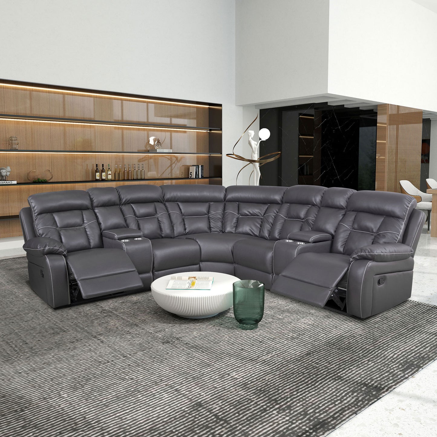 Faux Leather Reclining Sofa Grey