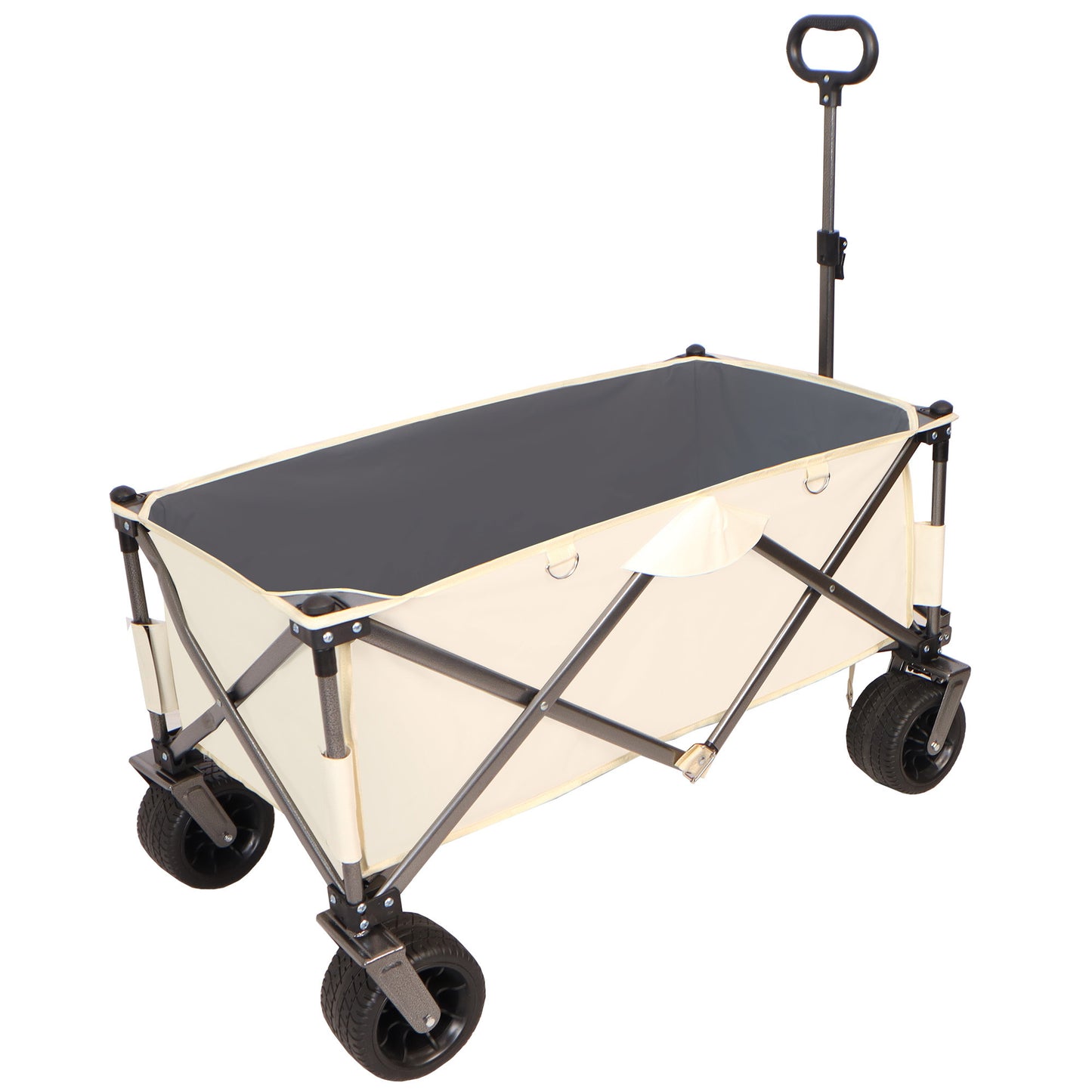 Folding Wagon, Heavy Duty Utility Beach Wagon Cart for Sand with Big Wheels, Adjustable Handle&Drink Holders for Shopping, Camping,Garden and Outdoor