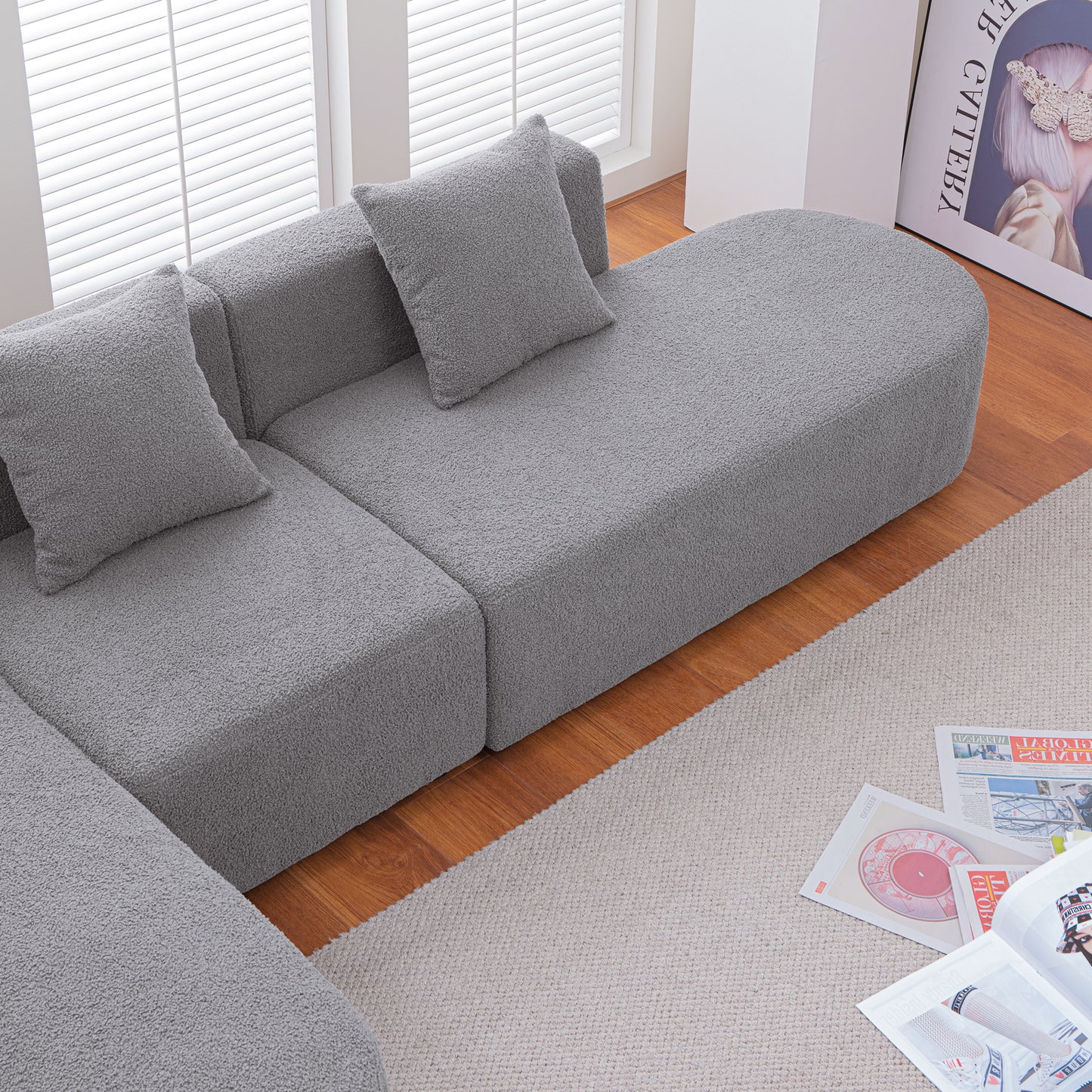 Modern  L shape boucle Sofa with curved seat (facing left)