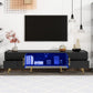 U-Can Modern TV Stand with LED lights for TVs up to 80 Inches, Entertainment Center with 4 Drawers and 1 Cabinet with Brown Glass Door, Media Console with Metal Legs and Handles for Living room