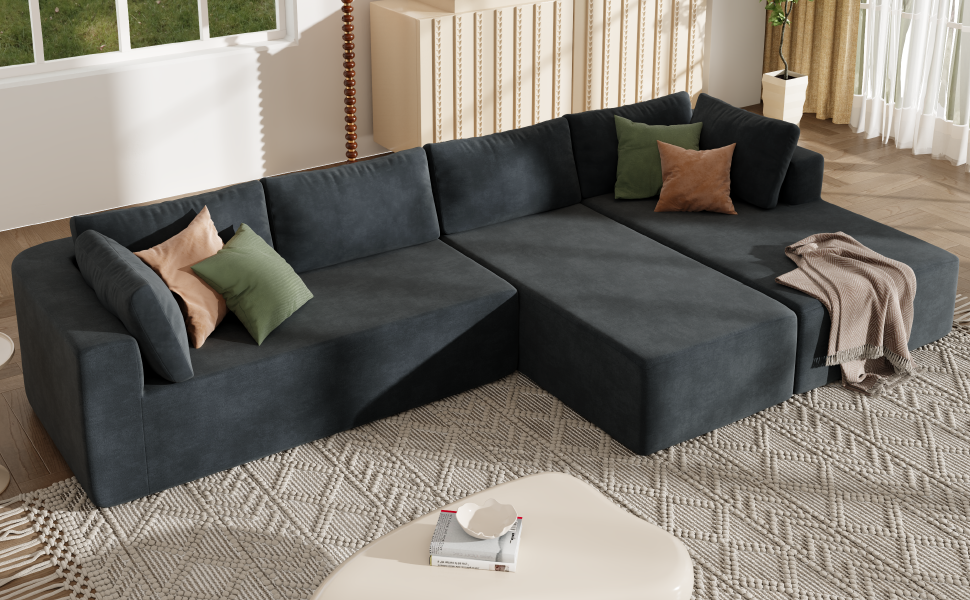 Modern Large Modular 3 Piece Sectional Sofa