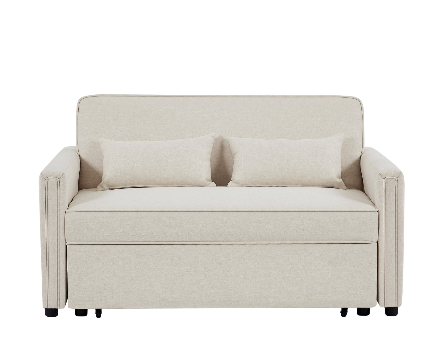 Modern Linen Loveseat Sleeper Sofa with Adjustable Backrest & Pull-Out Bed with 2 Lumbar Pillows