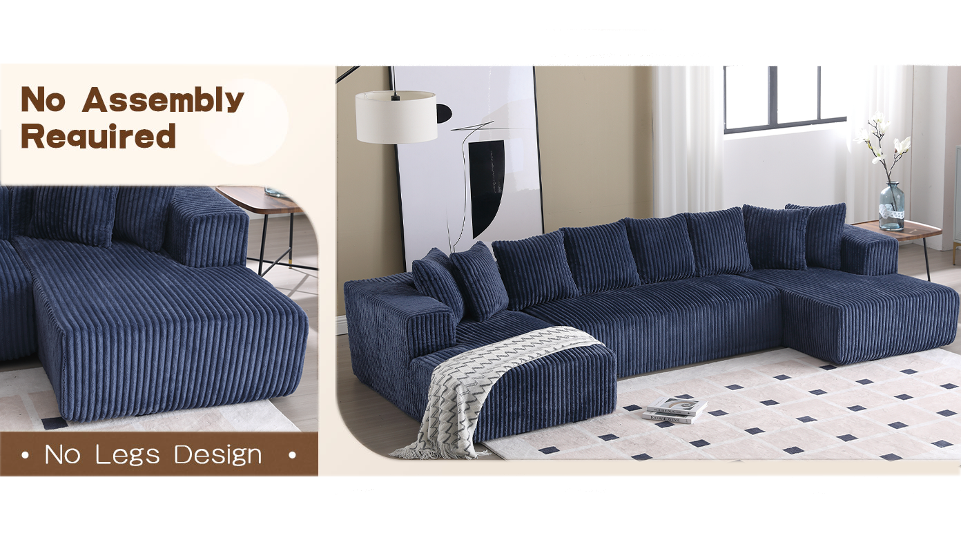 Corduroy L-Shaped Modular Sectional Sofa with Chaise