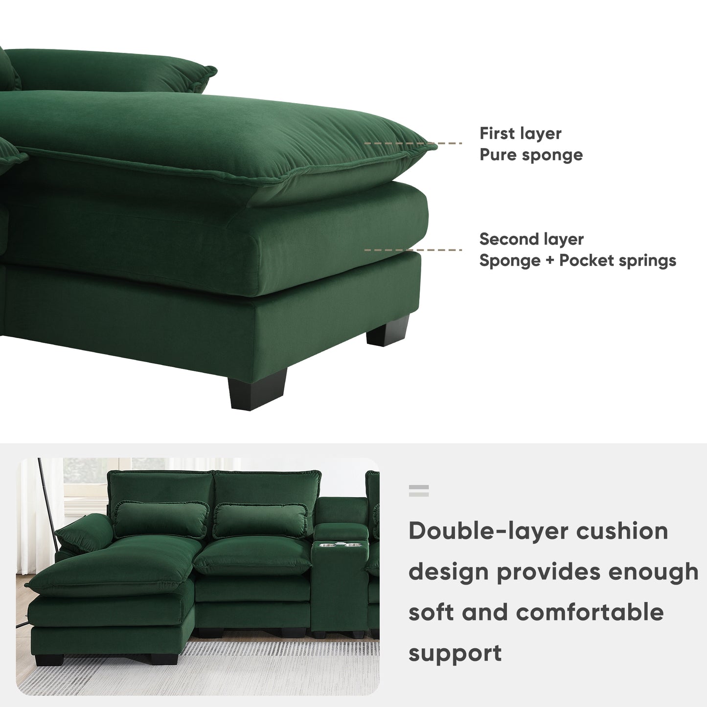 Modern U-shaped Sofa with Console