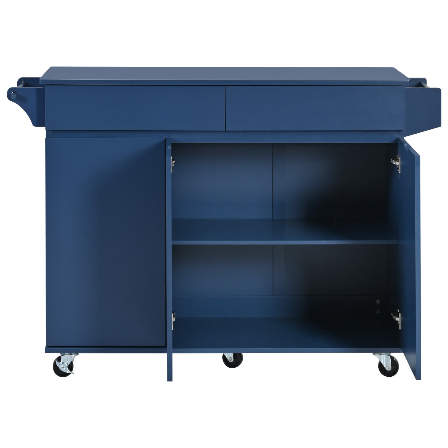 K&K 53.2''  Kitchen Island with Drop Leaf, Kitchen Storage Cart with Spice Rack, Towel Rack and 2 Drawers, Rolling Kitchen Island on Wheels with Adjustable Shelves for Kitchen, Dining Room, Navy Blue