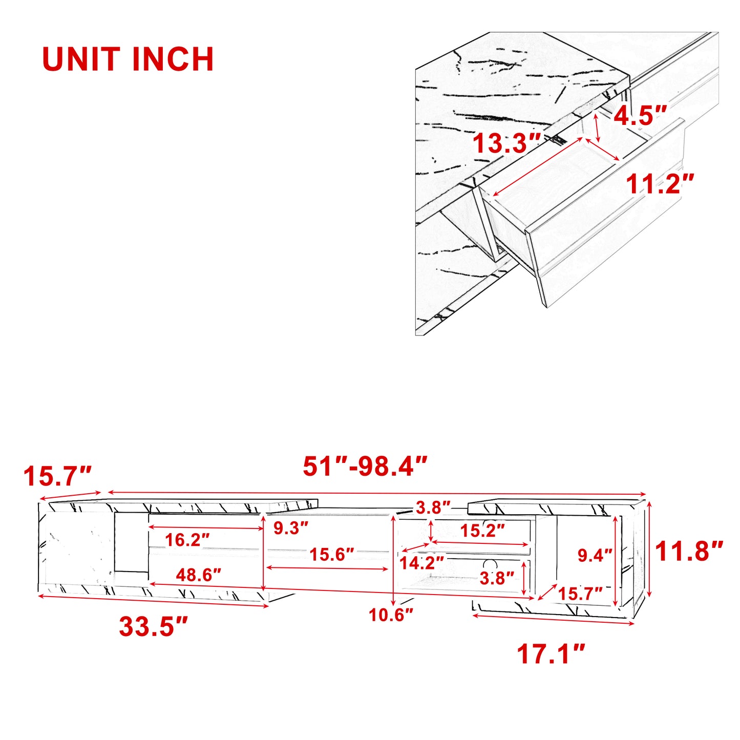 Modern Corner Design Extendable TV Stand For up to 85" TV's