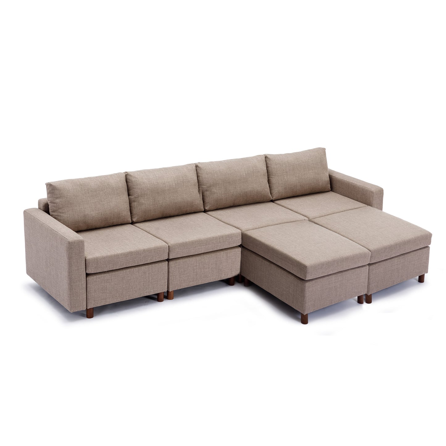 4-Seat Modular Sectional Sofa with 2 Ottomans