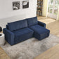 Modular L Shaped Corduroy Upholstered 3 Seater Sofa Bed with Storage, Blue