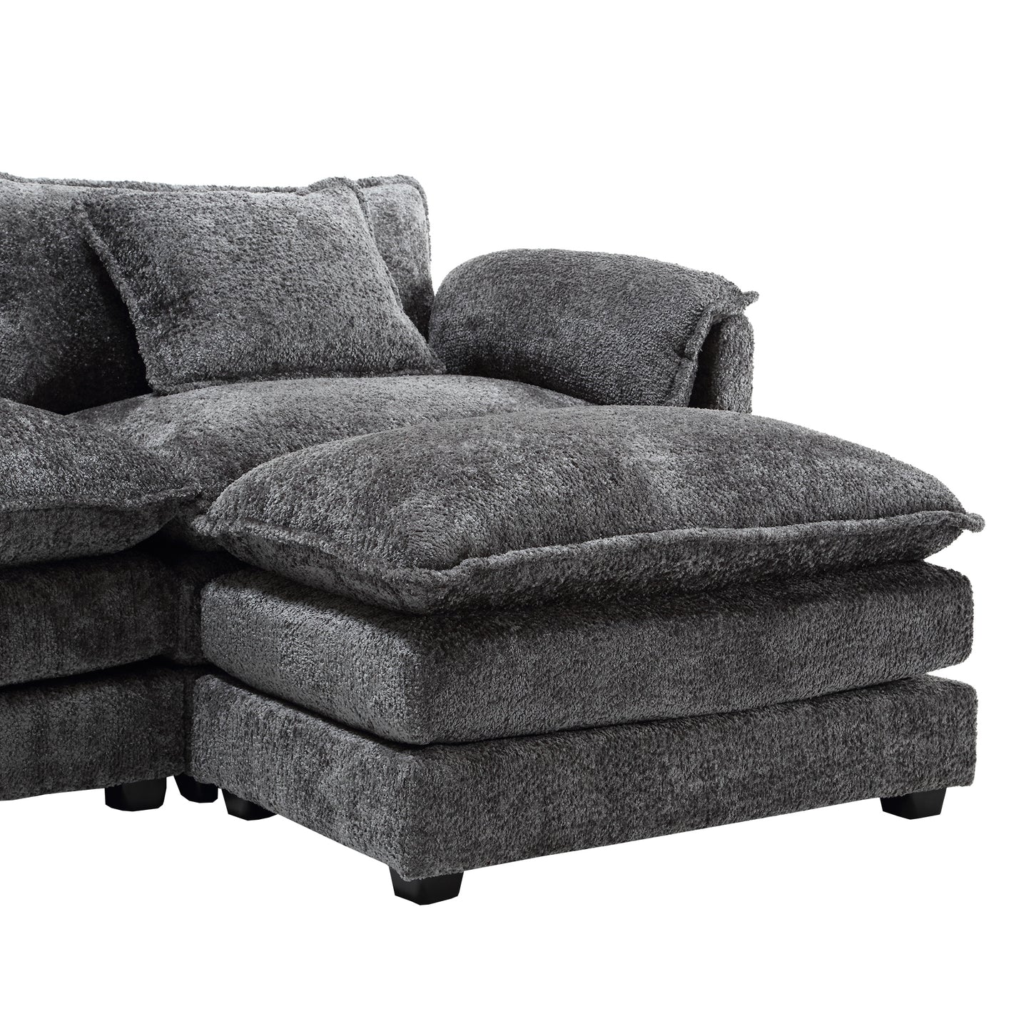 Oversized Boucle Fabric L-Shape Sectional - Movable Pedals with Detachable Armrests