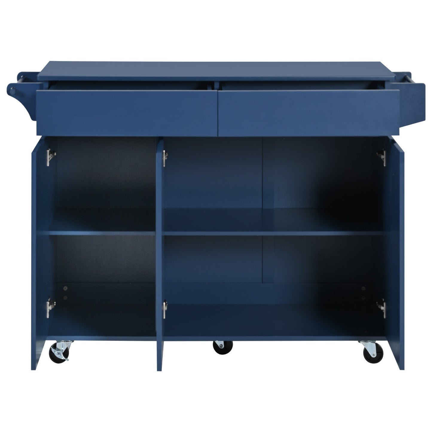 K&K 53.2''  Kitchen Island with Drop Leaf, Kitchen Storage Cart with Spice Rack, Towel Rack and 2 Drawers, Rolling Kitchen Island on Wheels with Adjustable Shelves for Kitchen, Dining Room, Navy Blue