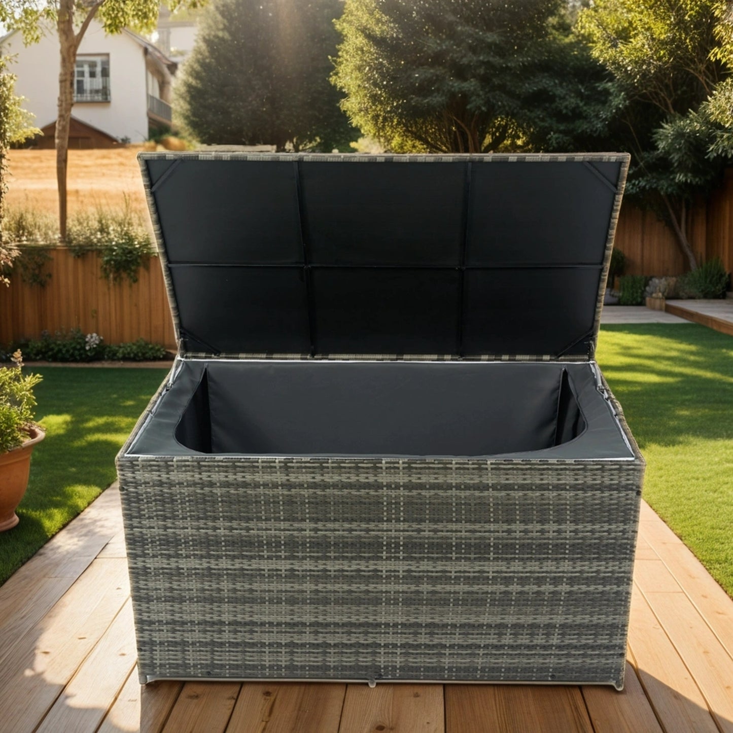 Outdoor Storage Box, 200 Gallon Wicker Patio Deck Boxes with Lid, Outdoor Cushion Storage for Kids Toys, Pillows, Towel