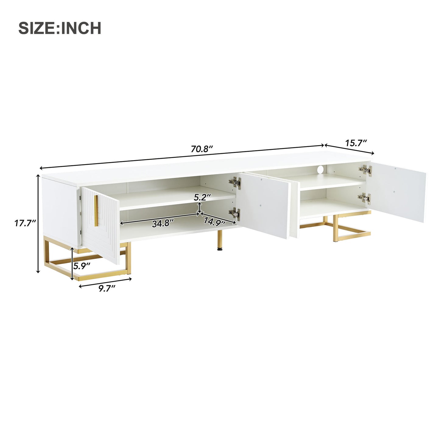 Modern TV Stand with Metal Legs and Gold Handles For Up to 80'' TV's