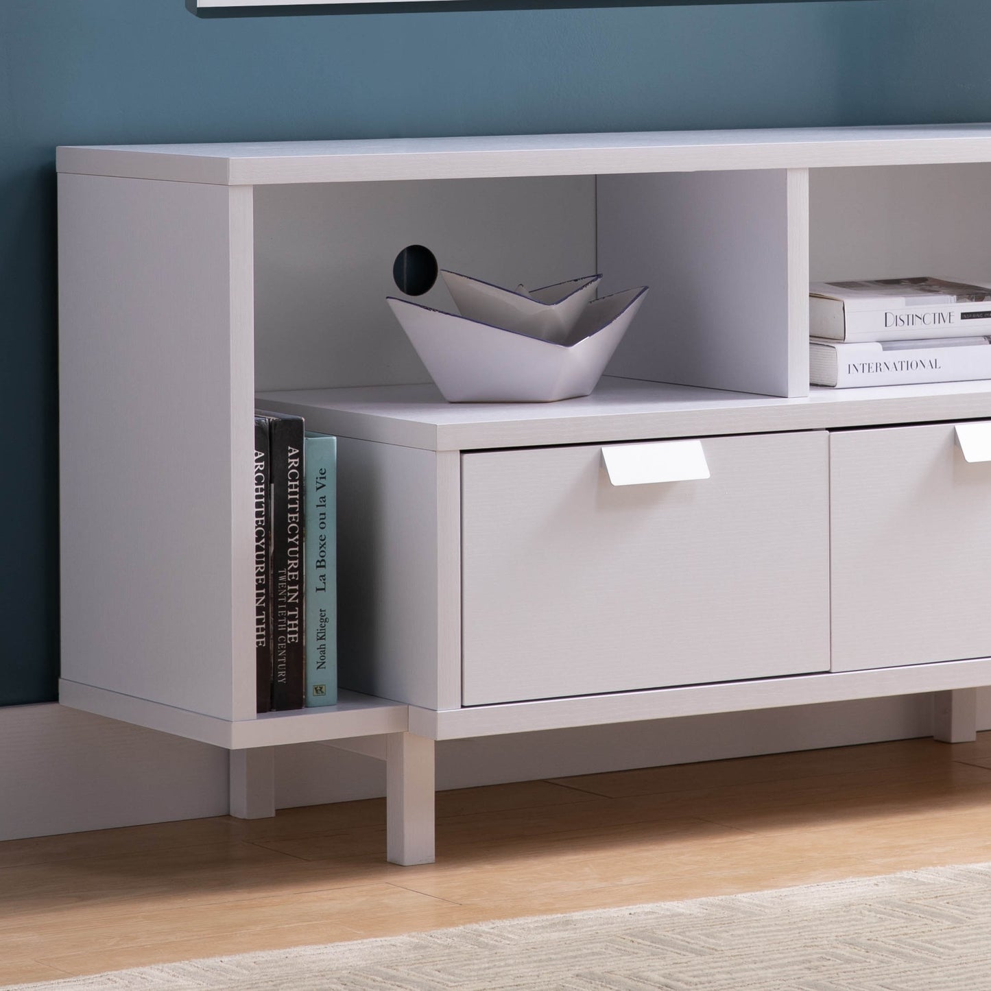 Modern TV Stand with Two Shelves and Two Drawers For up to 45" TV's