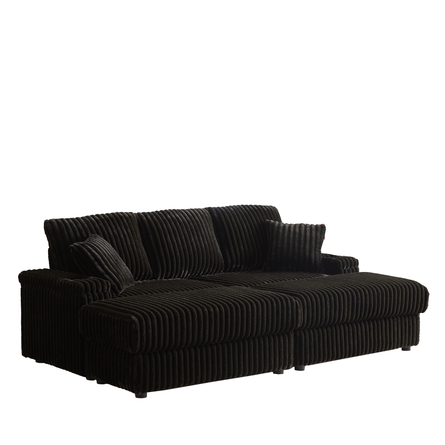 Corduroy 3-Seater Sofa With A Ottoman, 2 Storage & Cup Holder