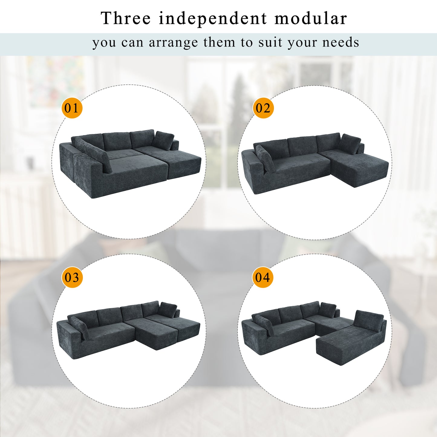 Modern Large Modular 3 Piece Sectional Sofa