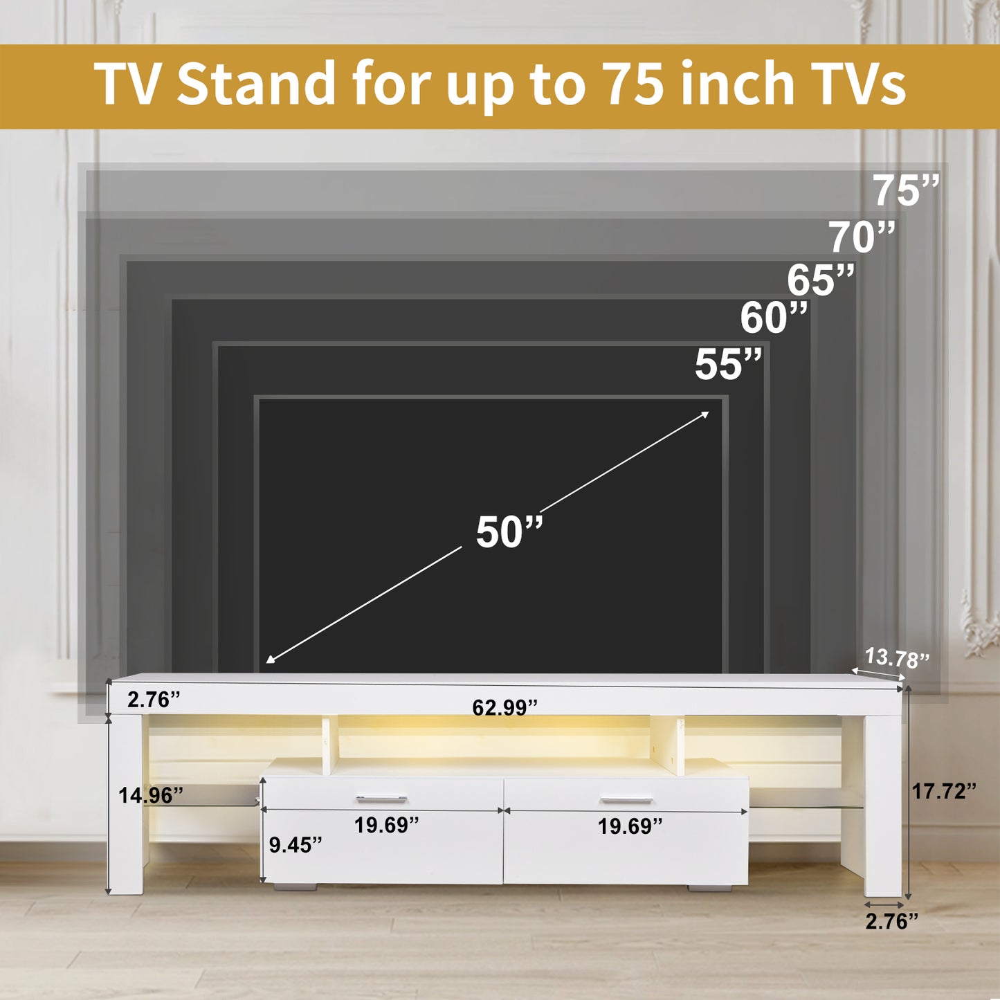 Modern Entertainment Center with LED & storage drawer for Up to 75" TV's