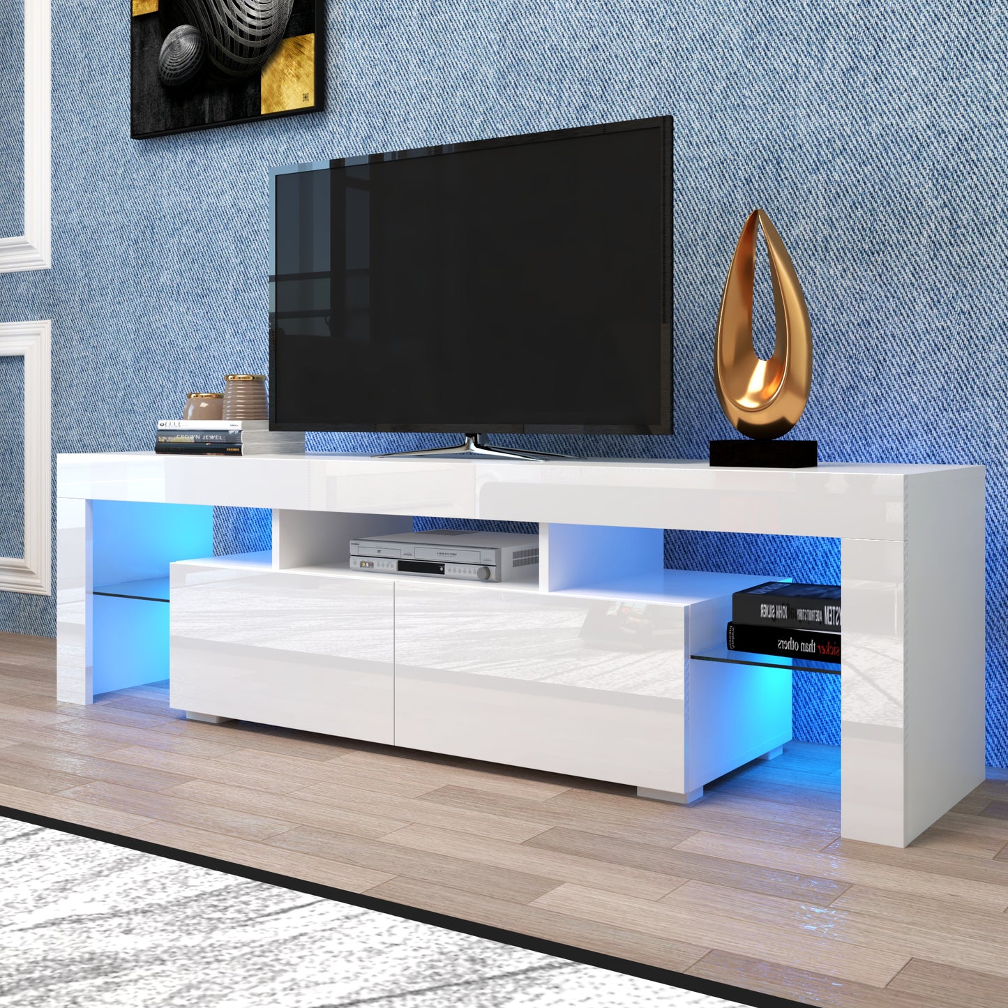 Modern White LED TV Stand with 20 Color Options & Remote Control For up to 70" TV's