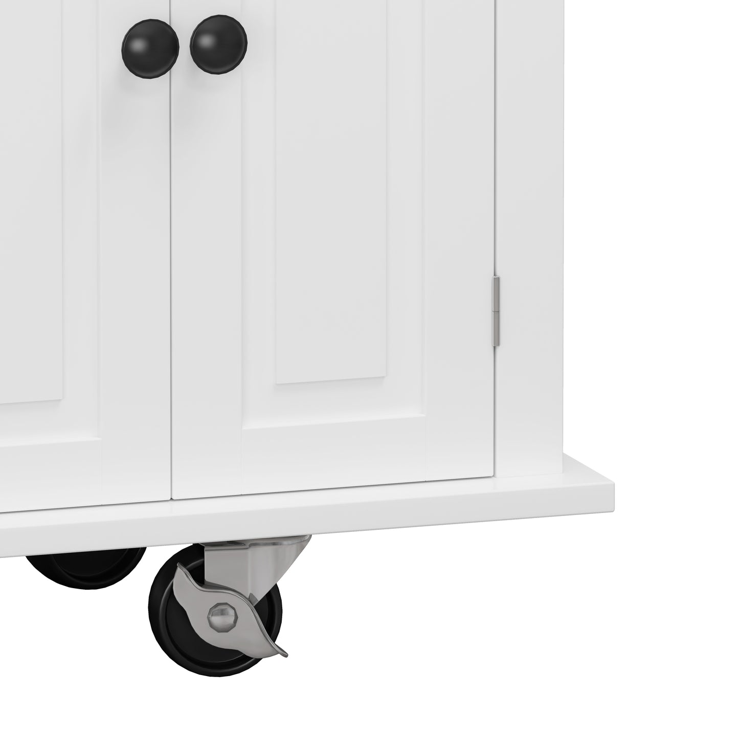 Kitchen Island Cart with Two Storage Cabinets and Two Locking Wheels,43.31 Inch Width,4 Door Cabinet and Two Drawers,Spice Rack, Towel Rack(White)