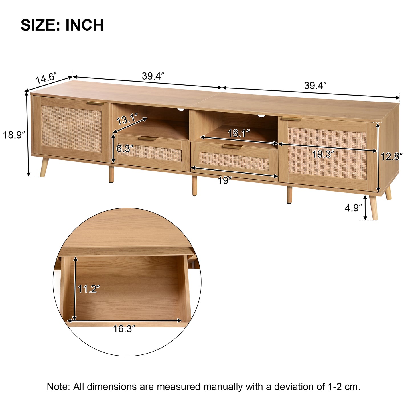 Rattan TV Stand for TVs up to 85'', Modern Farmhouse Media Console, Entertainment Center with Solid Wood Legs, TV Cabinet for Living Room,Home Theatre