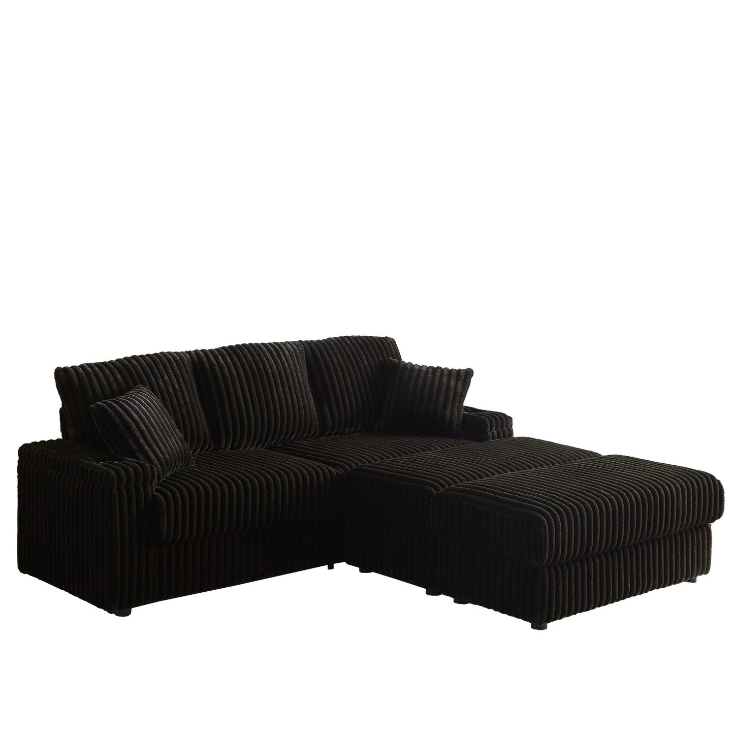 Corduroy 3-Seater Sofa With A Ottoman, 2 Storage & Cup Holder