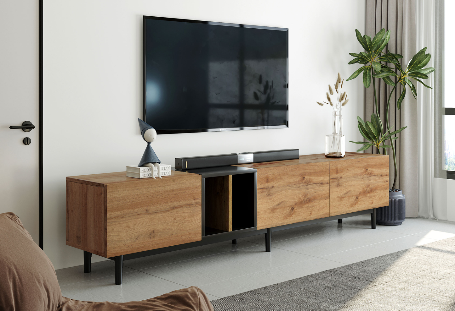 Modern TV Stand with 3 Doors For up To 80'' TV's