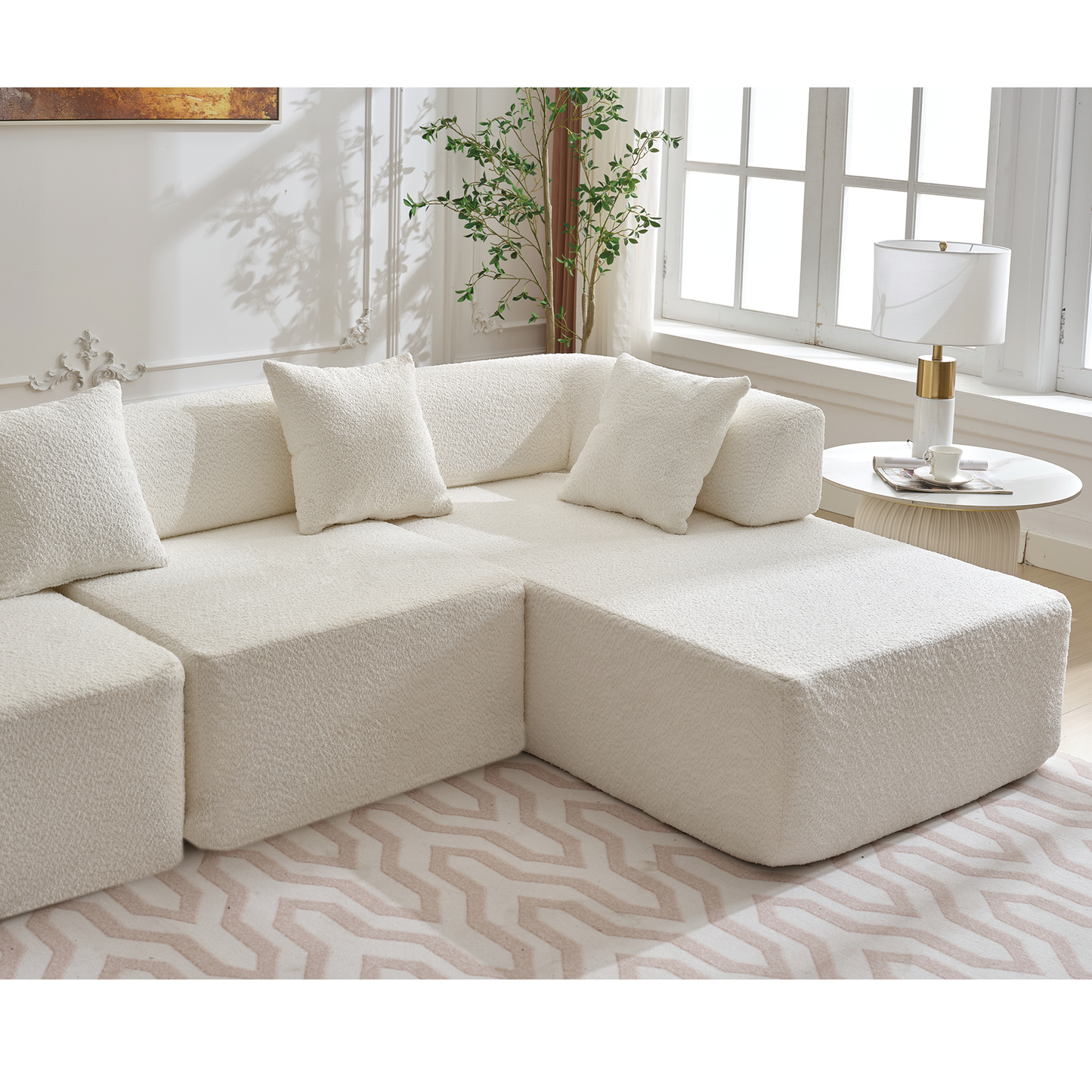 Minimalist 140" L-Shape Couch , 4 Seater , No Assembly Required