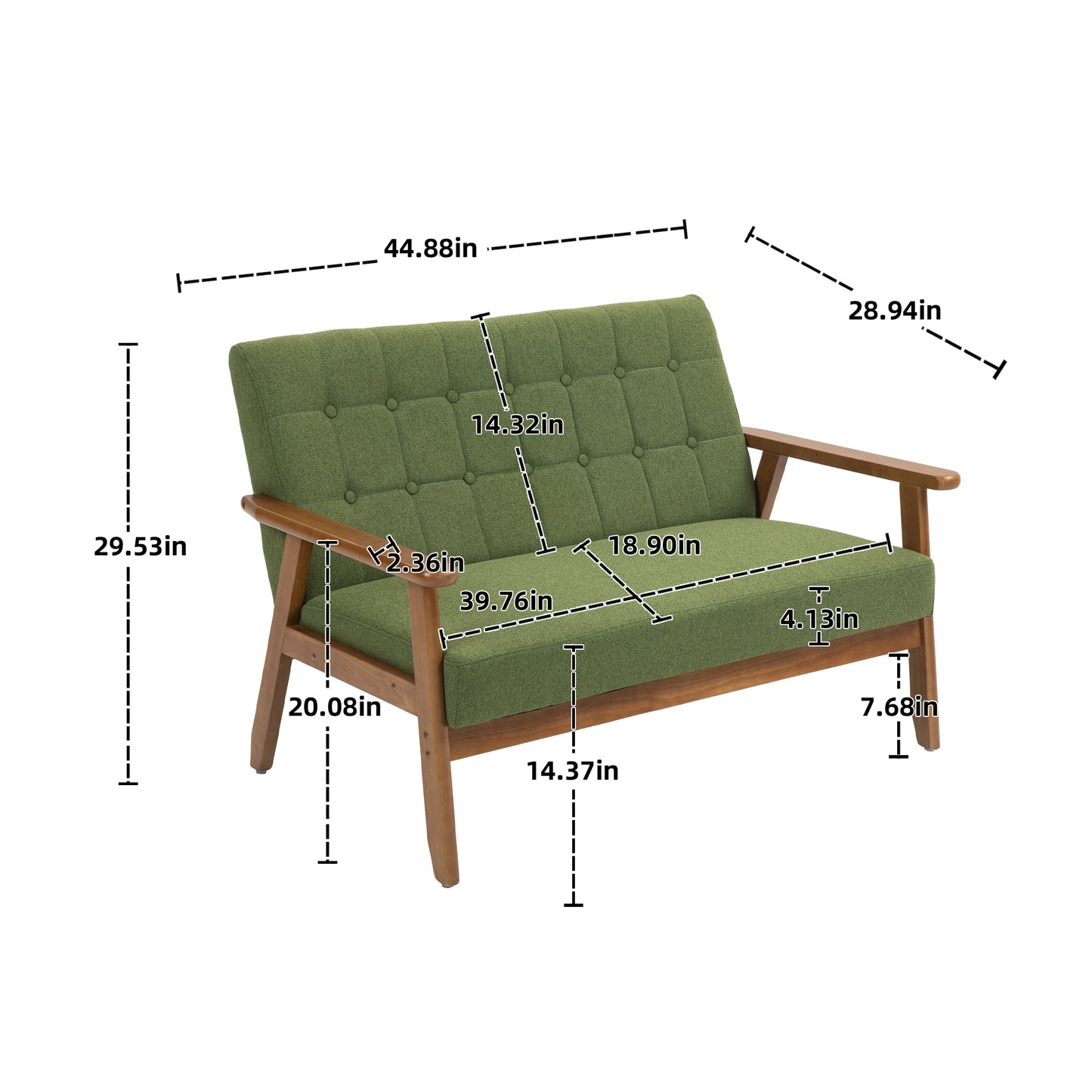 Mid-Century Modern Solid Loveseat Sofa