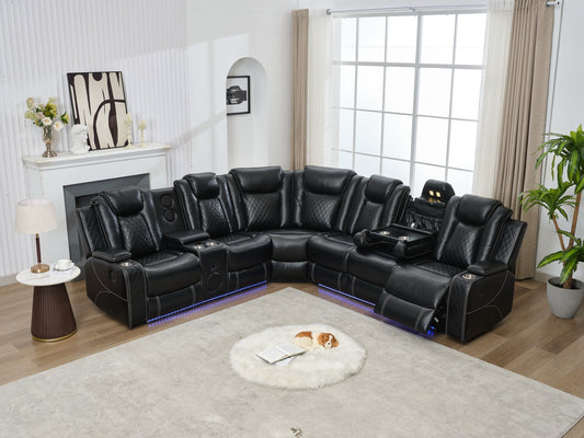 M071 Power reclining Sectional Sofa W/speaker / LED strip Black color