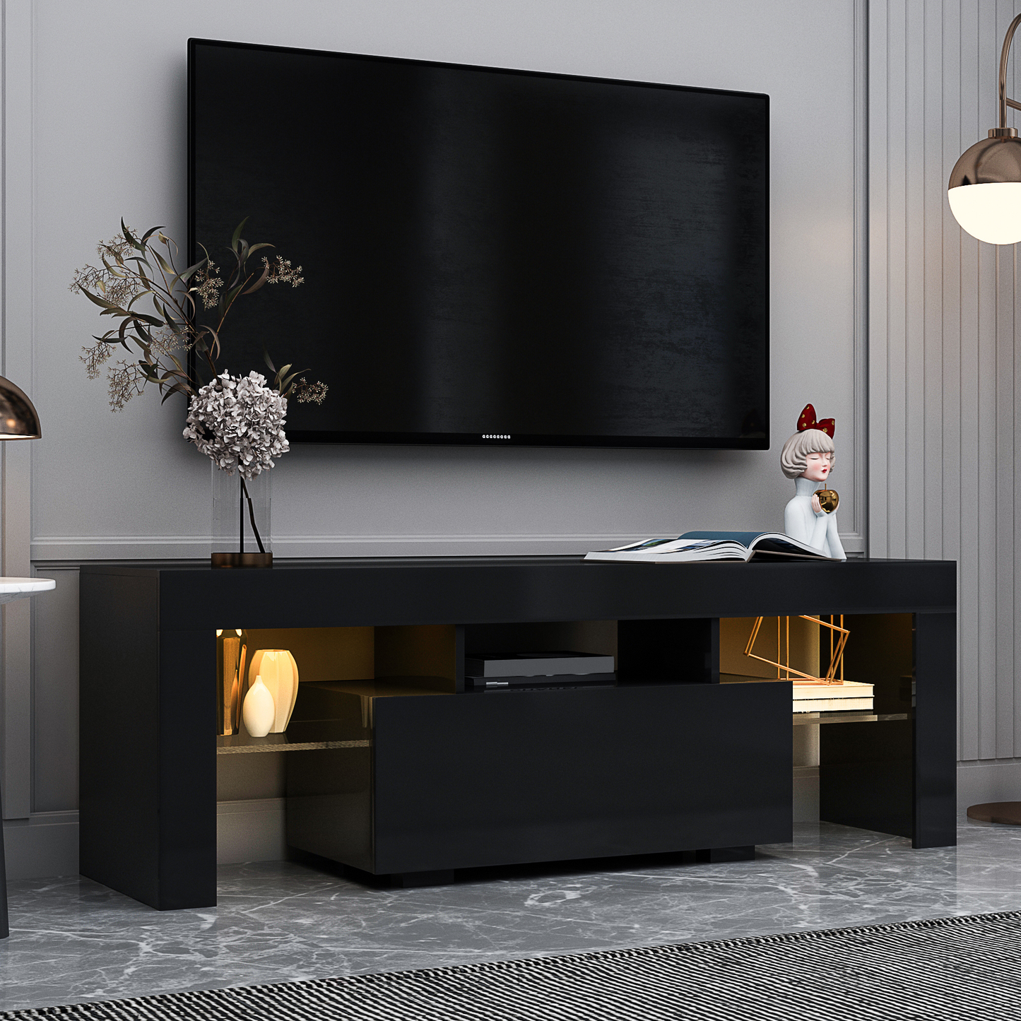 Black TV Stand with LED RGB Lights