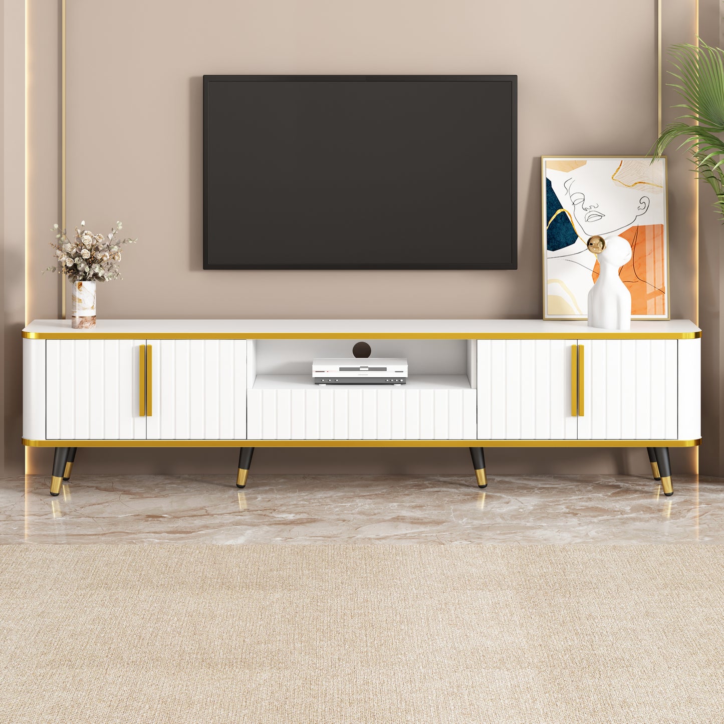 Minimalist TV Stand with Cabinets, for Up to 85" TV's