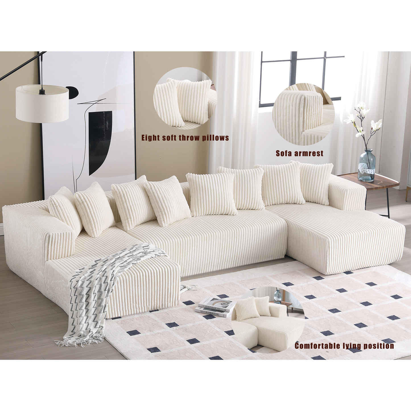 Corduroy U-Shaped Sectional with Chaise