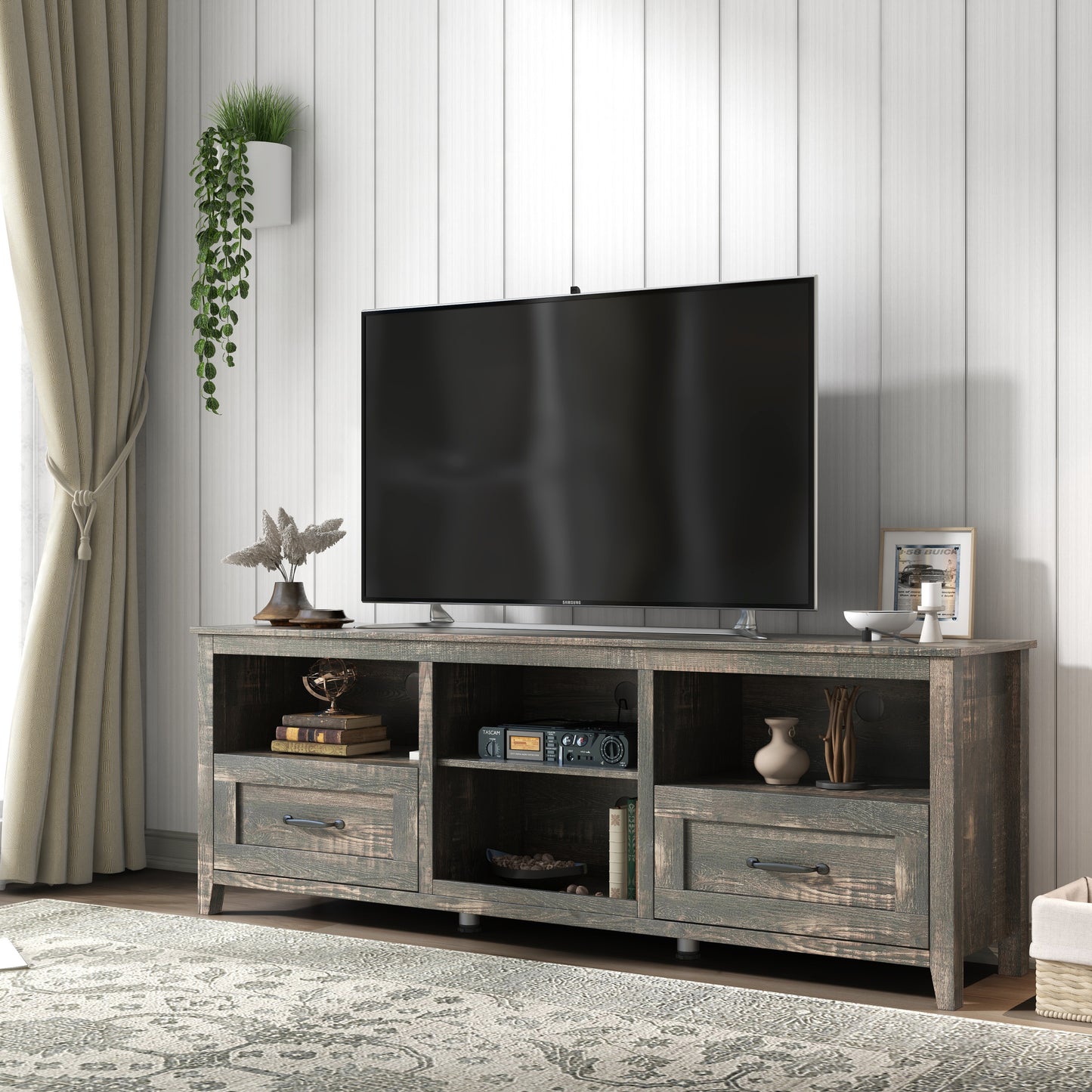 TV Stand with 2 Drawers and 4 High-Capacity Storage Compartment for up to 60" TV's - Black Pine