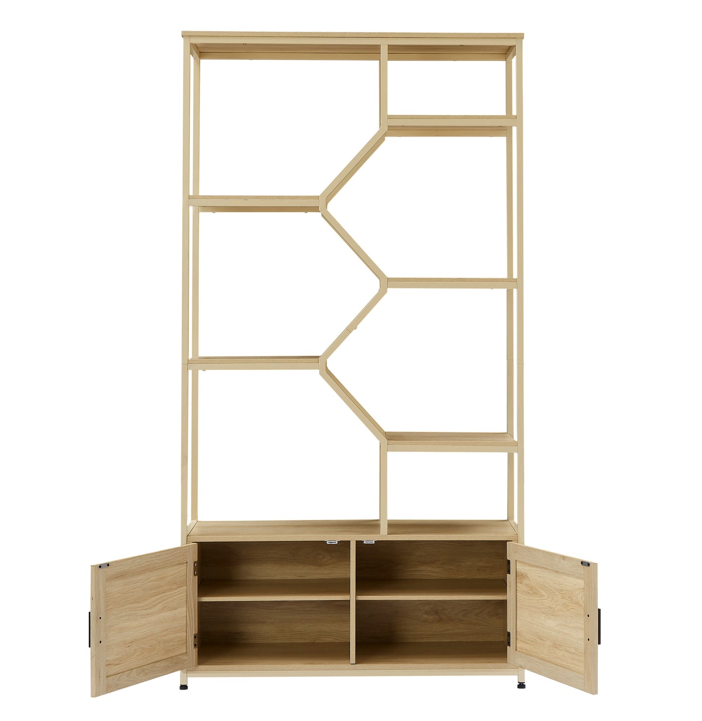 Rattan bookshelf 7 tiers Bookcases Storage Rack with cabinet for Living Room Home Office, Natural, 39.4'' W x 13.8'' D x 75.6'' H.