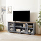 Modern Farmhouse Entertainment Console with Glass Door Cabinets and Open Shelves for up to 80'' TV's