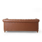 Tufted Leather 3-Seat Sofa with Wooden Legs