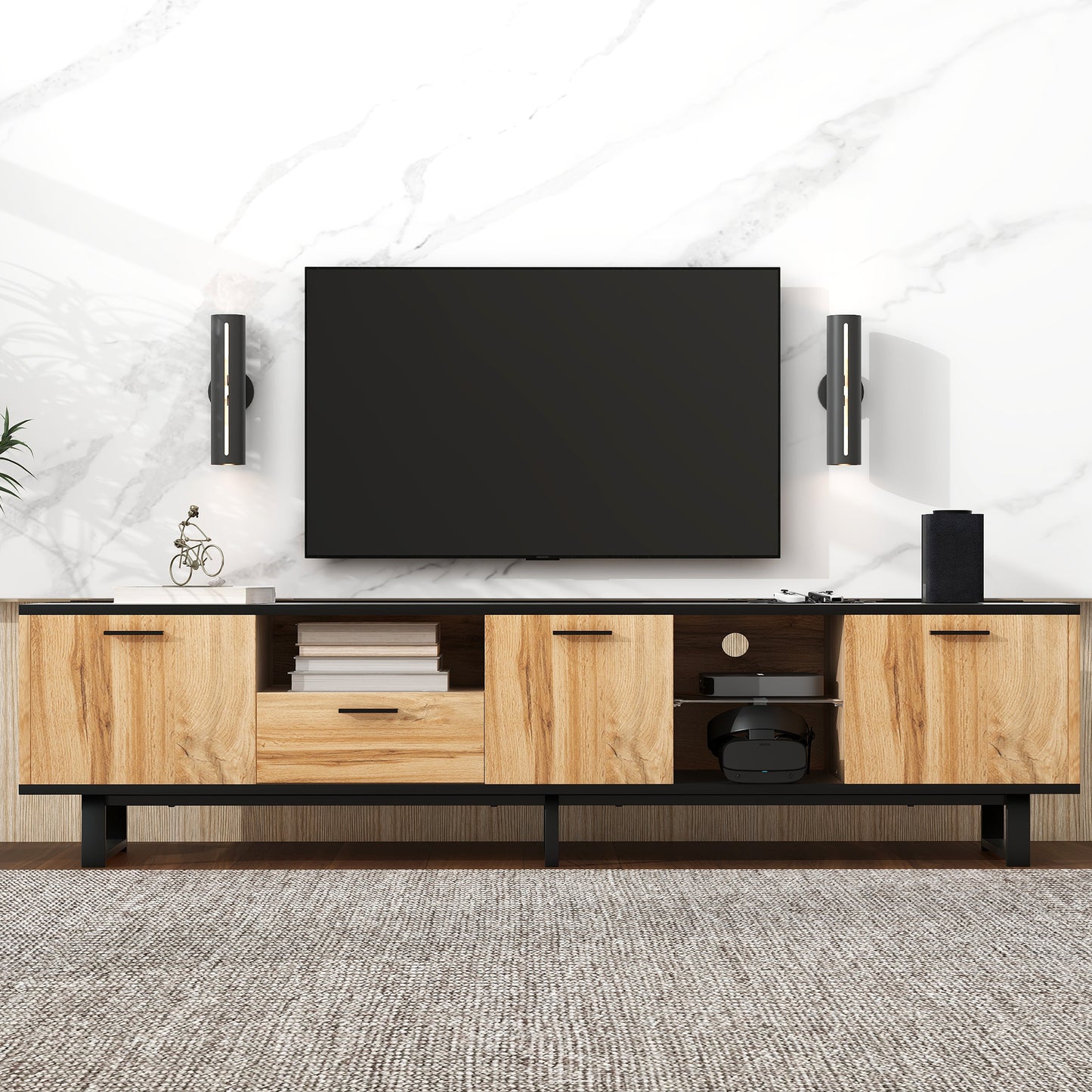 Modern TV Stand with 4 Cabinets & Open Shelves, for up to 80'' TV's