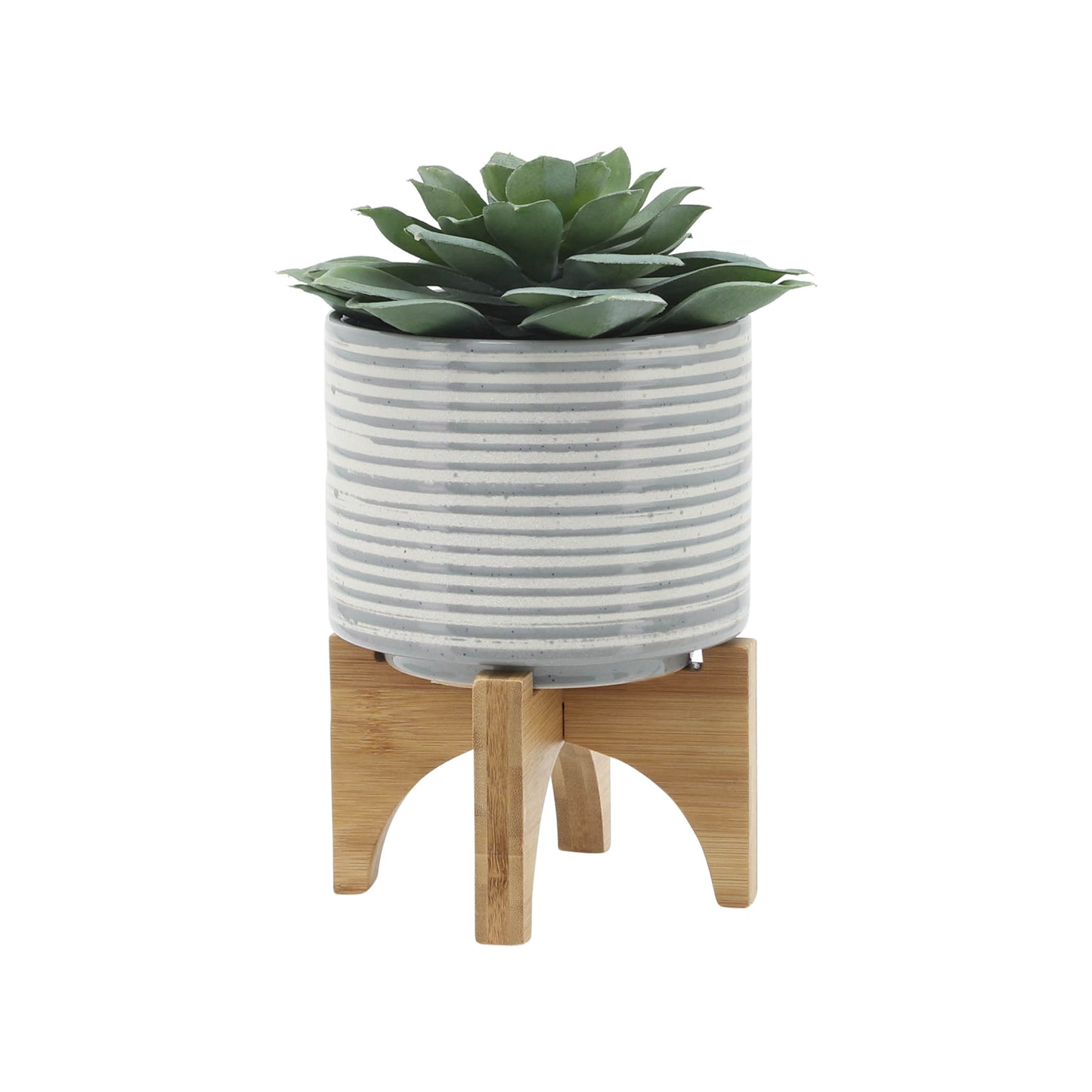 CERAMIC 8" PLANTER ON STAND, GRAY