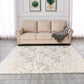 Luxury Machine Washable White Abstract Gold-Gilded Chinchilla Faux Fur Area Rug