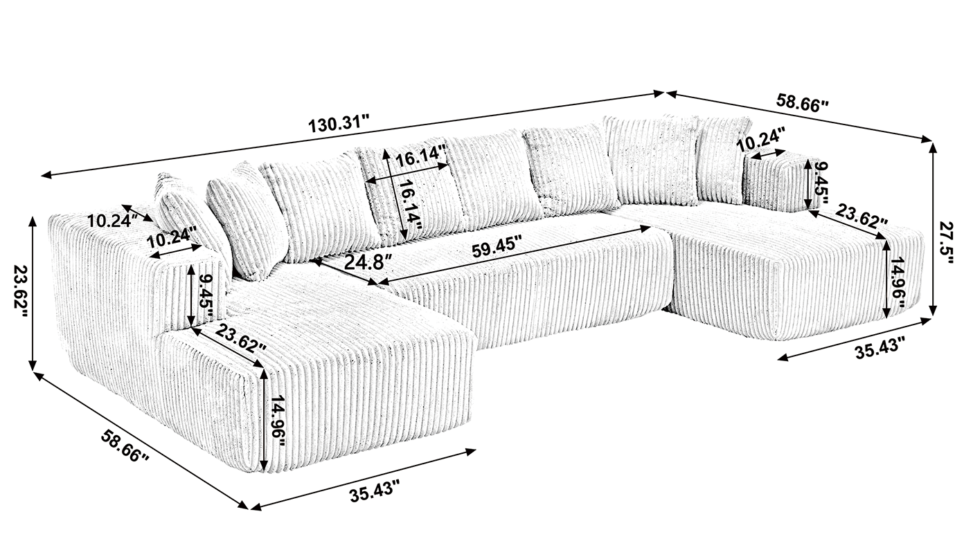 Corduroy L-Shaped Modular Sectional Sofa with Chaise